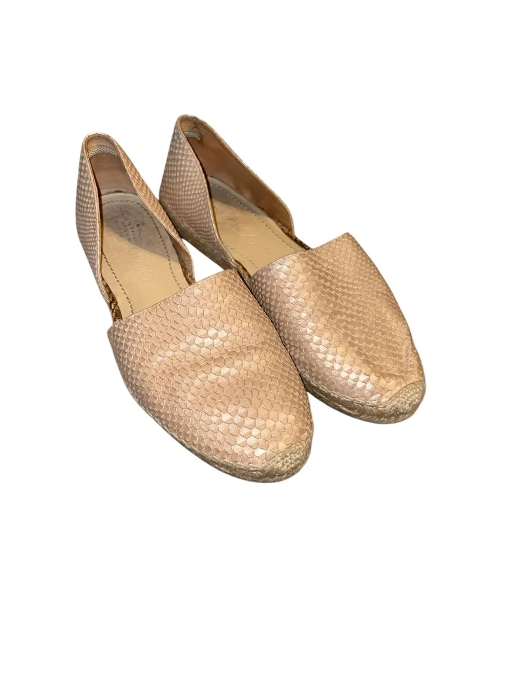 JIMMY CHOO Beige Pearl Embossed Snakeskin Leather Dreya D'Orsay Flat Espadrilles